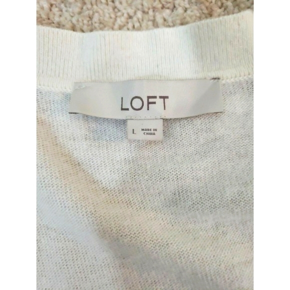 LOFT ~Woman Size L~ White/Gray Striped Waterfall Open Front Cardigan Wool Blend. - Picture 7 of 11